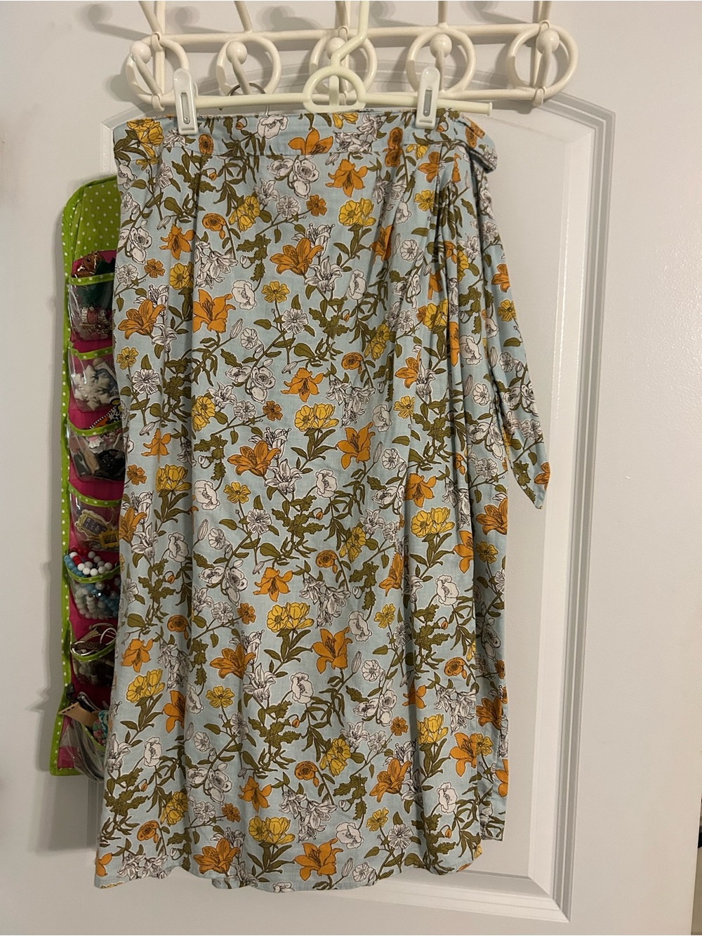 Floral Wrap Skirt in Light Blue with Mustard Flowers